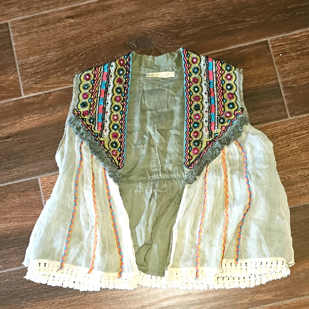 EMBROIDERED EMBELLISHED VEST JACKET OVERLAY SZ XS UNIQUE ETHNIC Bohemian